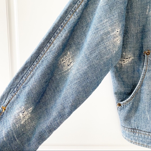Free People Tattered Tennis Denim Bomber Jacket - Picture 7 of 7
